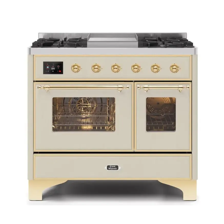 ILVE Majestic II 40 Inch Freestanding Dual Fuel Range Double Oven in Liquid Propane with Brass Trim