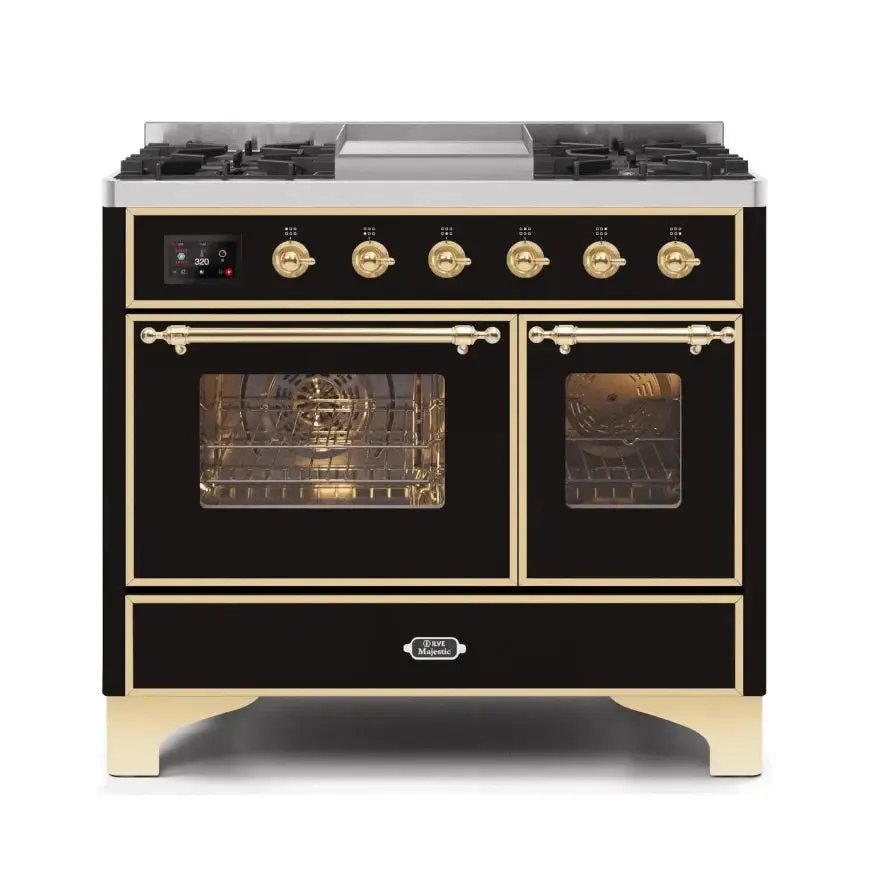 ILVE Majestic II 40 Inch Freestanding Dual Fuel Range Double Oven in Liquid Propane with Brass Trim