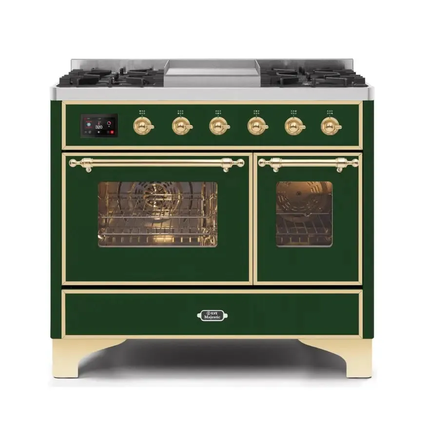 ILVE Majestic II 40 Inch Freestanding Dual Fuel Range Double Oven in Liquid Propane with Brass Trim