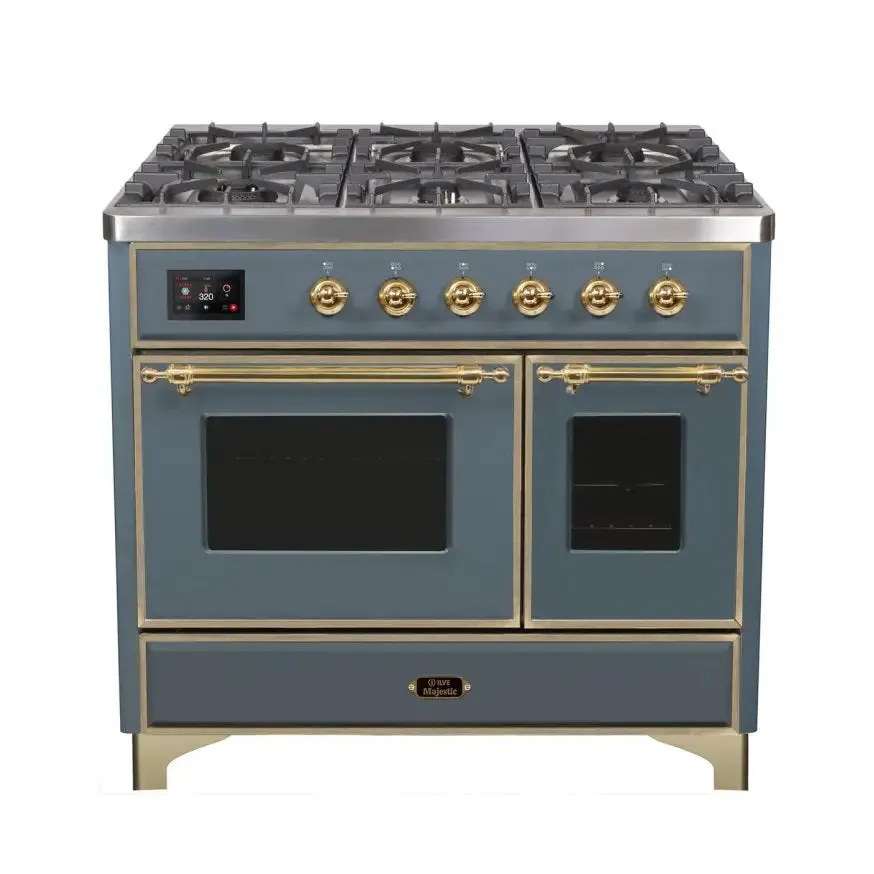 ILVE Majestic II 40 Inch Freestanding Dual Fuel Range Double Oven in Liquid Propane with Brass Trim