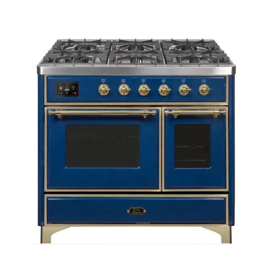 ILVE Majestic II 40 Inch Freestanding Dual Fuel Range Double Oven in Liquid Propane with Brass Trim