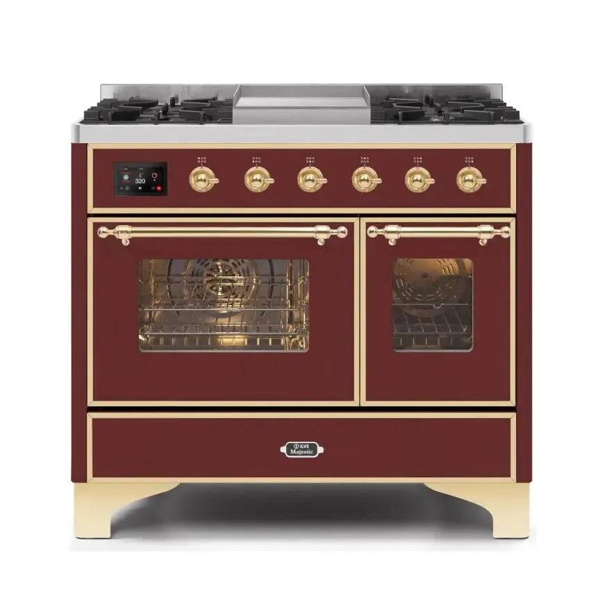 ILVE Majestic II 40 Inch Freestanding Dual Fuel Range Double Oven in Liquid Propane with Brass Trim