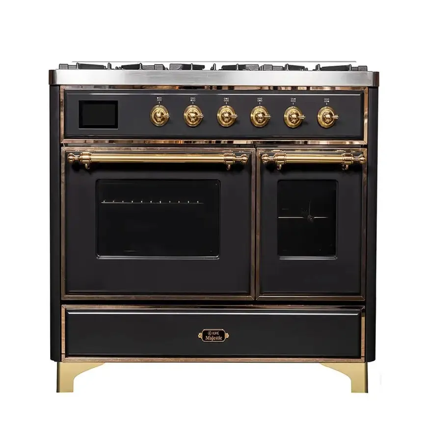 ILVE Majestic II 40 Inch Freestanding Dual Fuel Range Double Oven in Liquid Propane with Brass Trim