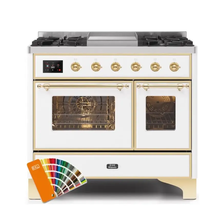 ILVE Majestic II 40 Inch Freestanding Dual Fuel Range Double Oven in Liquid Propane with Brass Trim