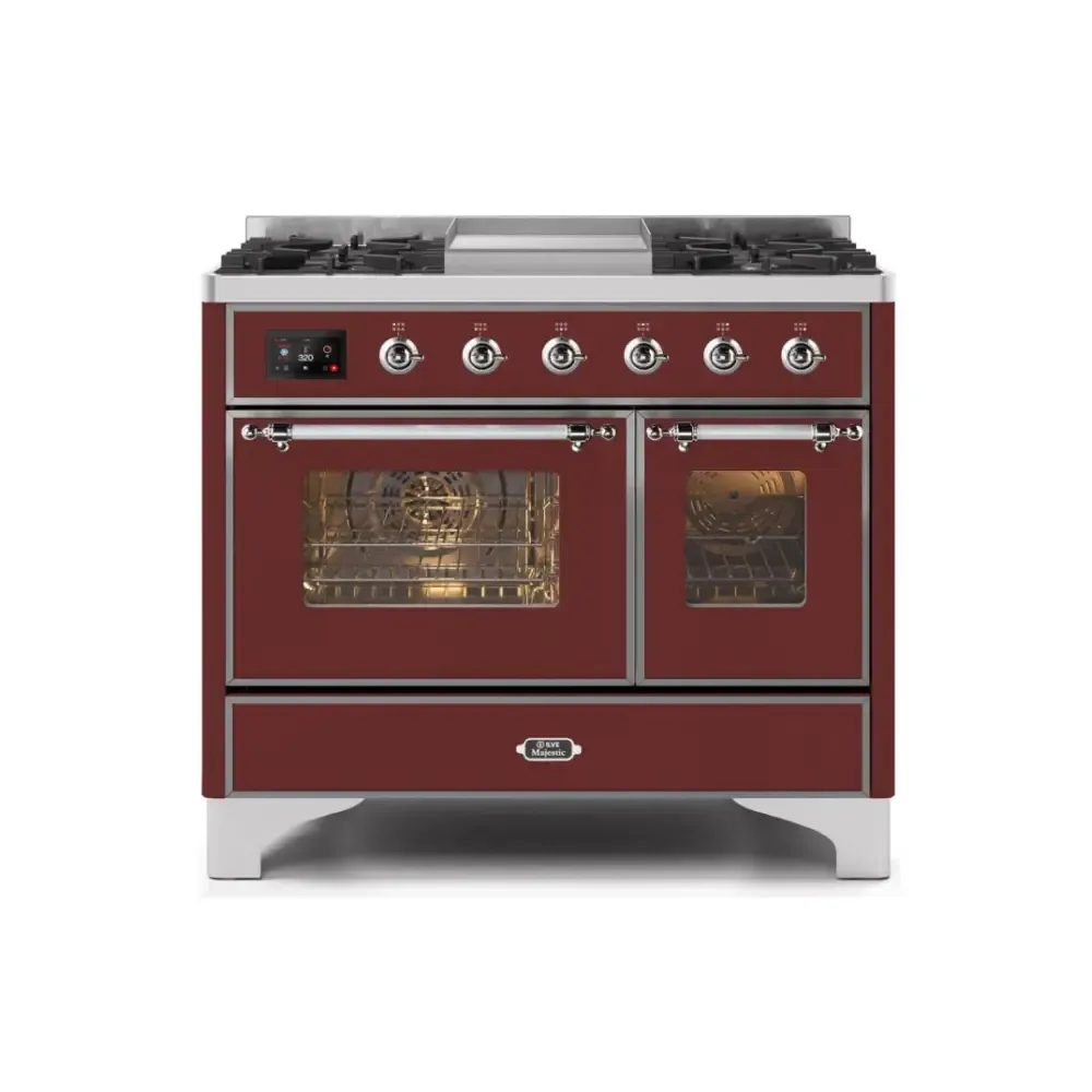 ILVE Majestic II 40 Inch Freestanding Dual Fuel Range Double Oven in Liquid Propane with Chrome Trim