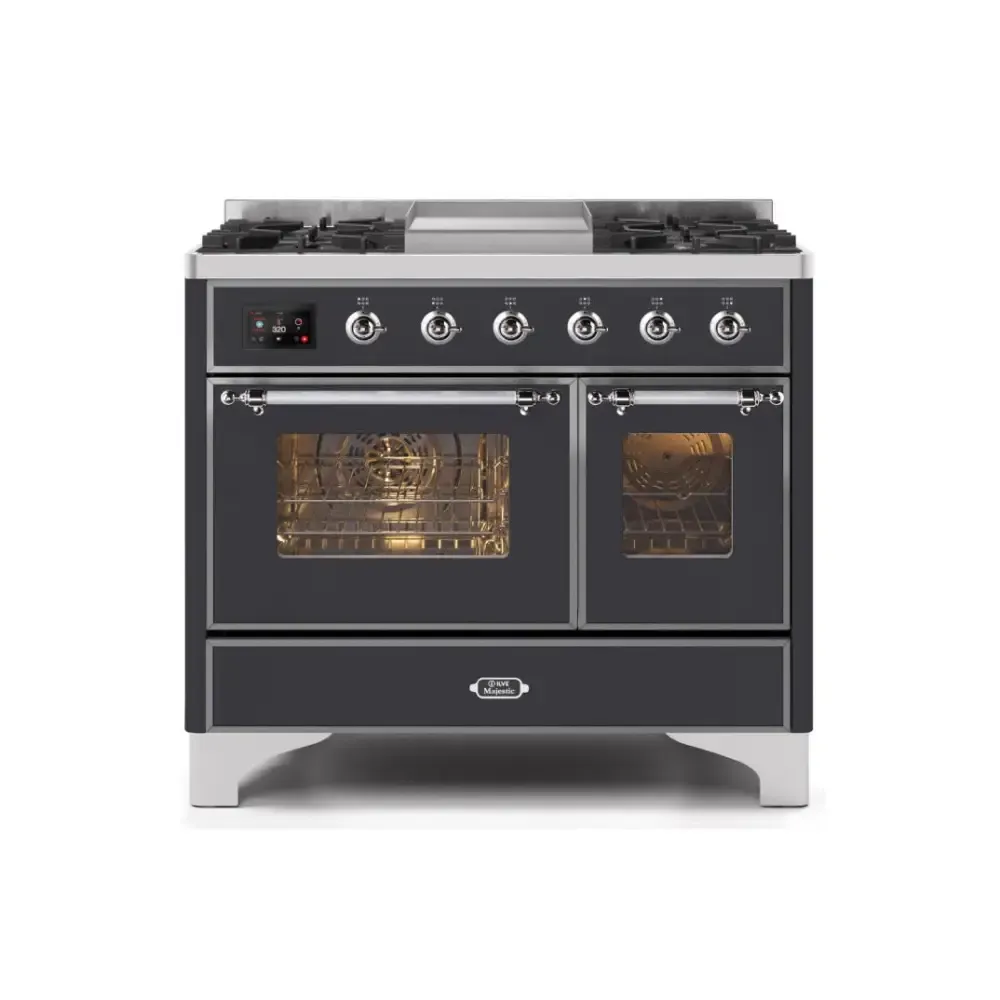 ILVE Majestic II 40 Inch Freestanding Dual Fuel Range Double Oven in Liquid Propane with Chrome Trim