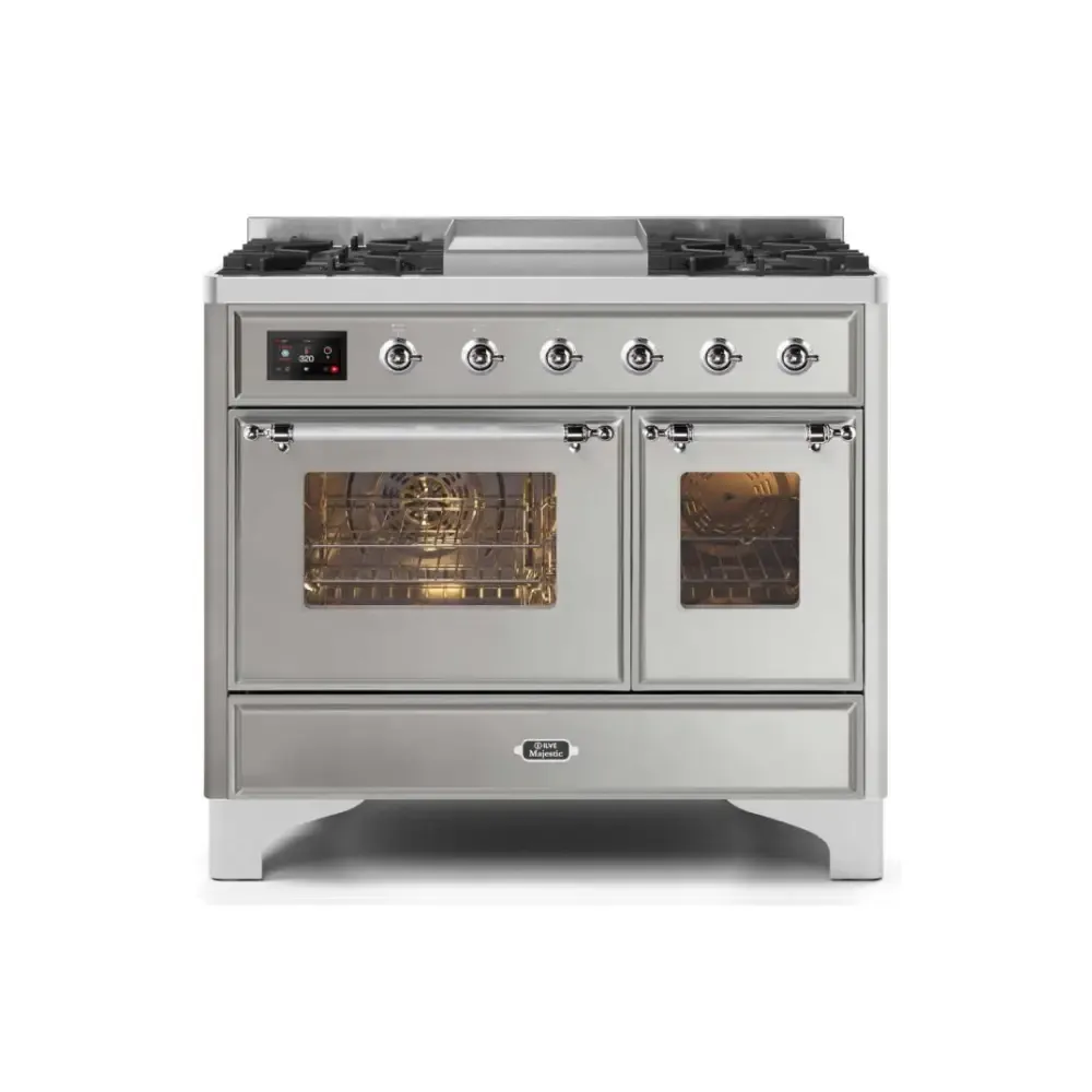 ILVE Majestic II 40 Inch Freestanding Dual Fuel Range Double Oven in Liquid Propane with Chrome Trim