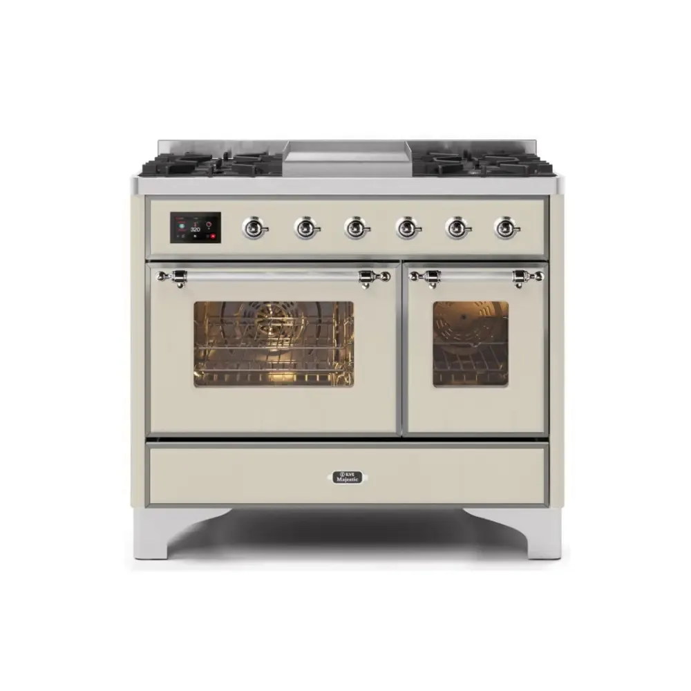 ILVE Majestic II 40 Inch Freestanding Dual Fuel Range Double Oven in Liquid Propane with Chrome Trim