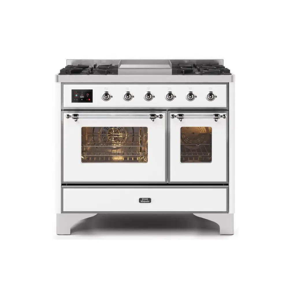 ILVE Majestic II 40 Inch Freestanding Dual Fuel Range Double Oven in Liquid Propane with Chrome Trim