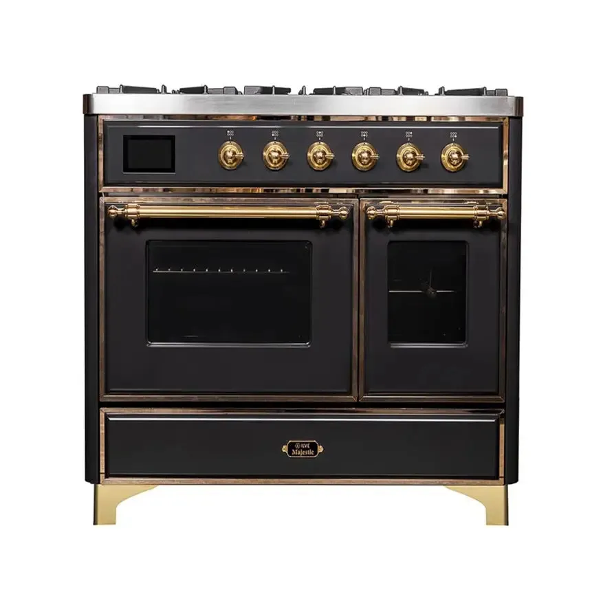 ILVE Majestic II 40 Inch Freestanding Dual Fuel Range Double Oven Natural Gas with Brass Trim