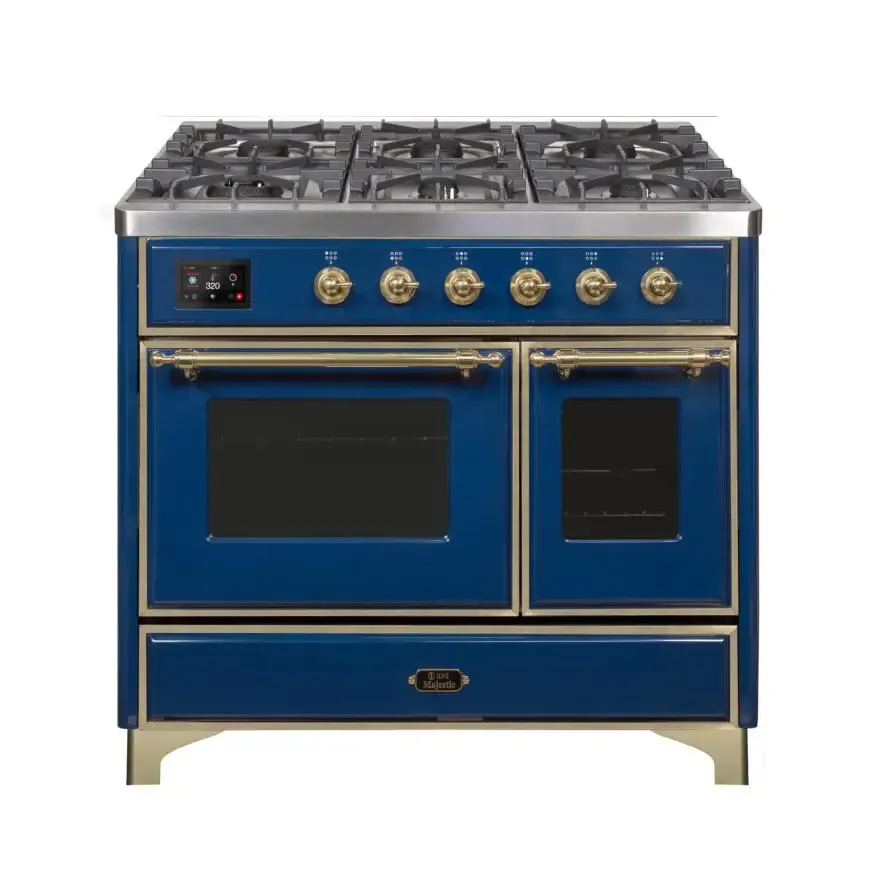 ILVE Majestic II 40 Inch Freestanding Dual Fuel Range Double Oven Natural Gas with Brass Trim