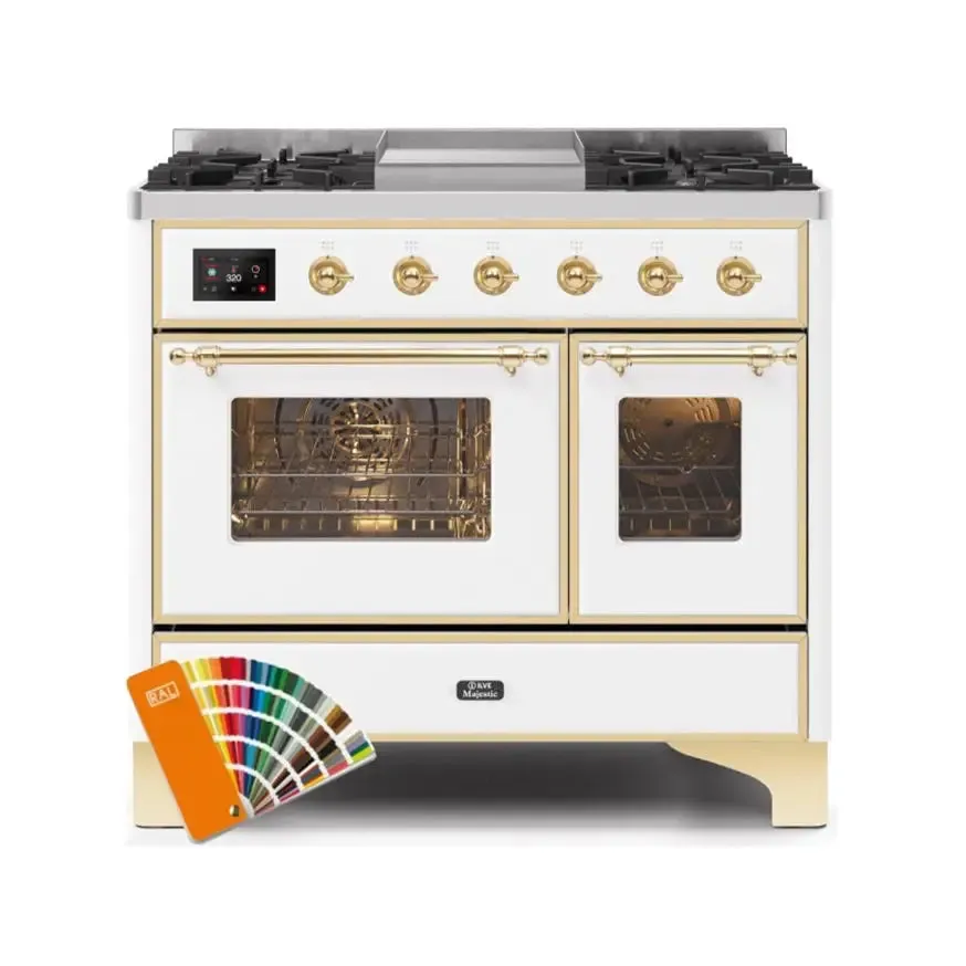 ILVE Majestic II 40 Inch Freestanding Dual Fuel Range Double Oven Natural Gas with Brass Trim