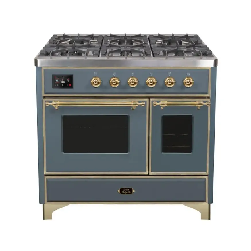 ILVE Majestic II 40 Inch Freestanding Dual Fuel Range Double Oven Natural Gas with Brass Trim