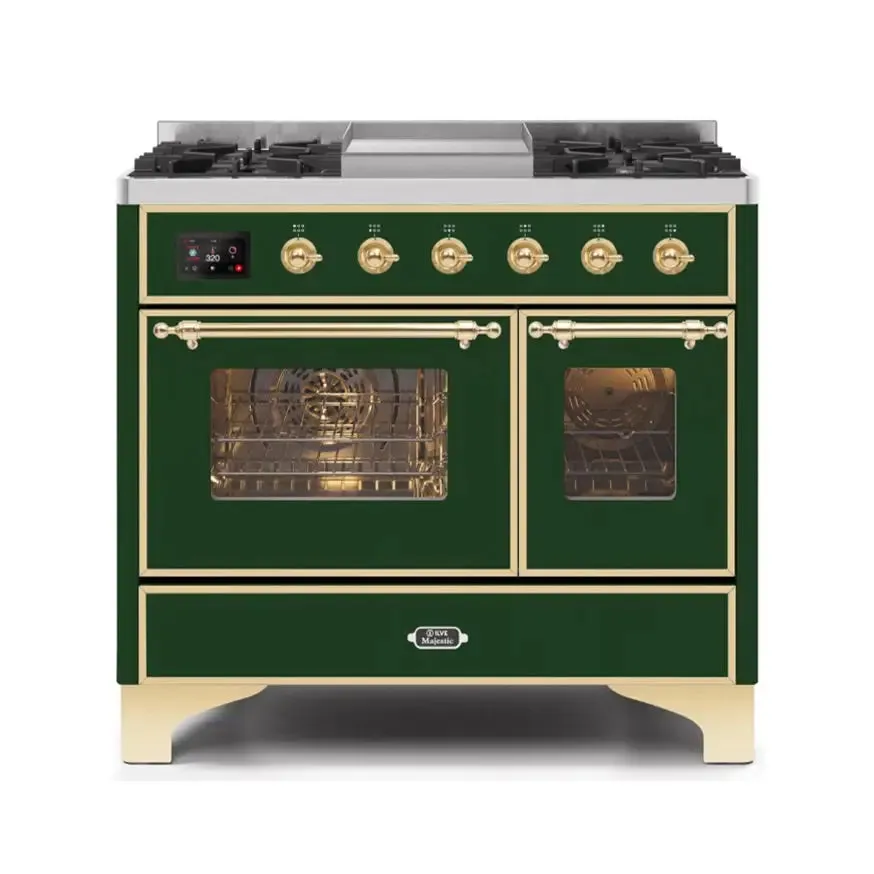 ILVE Majestic II 40 Inch Freestanding Dual Fuel Range Double Oven Natural Gas with Brass Trim