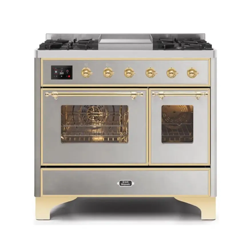 ILVE Majestic II 40 Inch Freestanding Dual Fuel Range Double Oven Natural Gas with Brass Trim