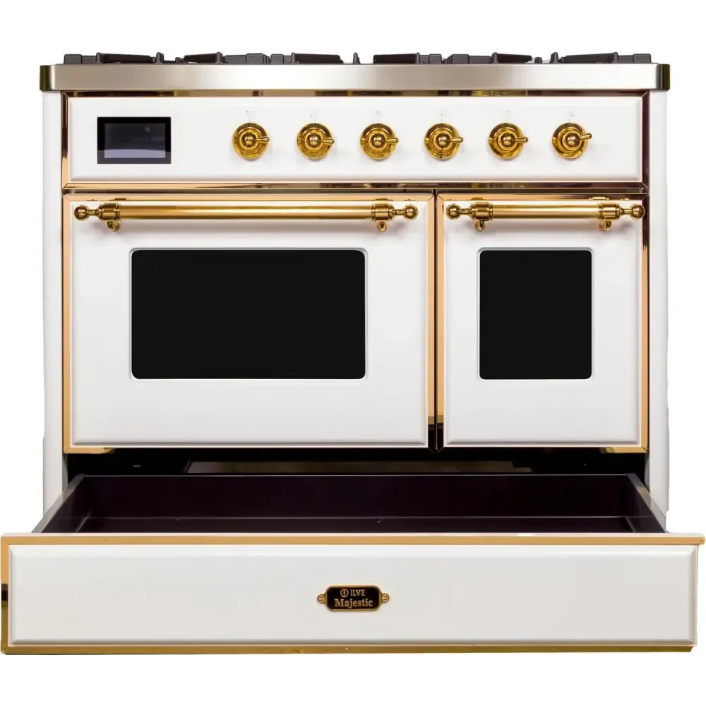 ILVE Majestic II 40 Inch Freestanding Dual Fuel Range Double Oven Natural Gas with Brass Trim