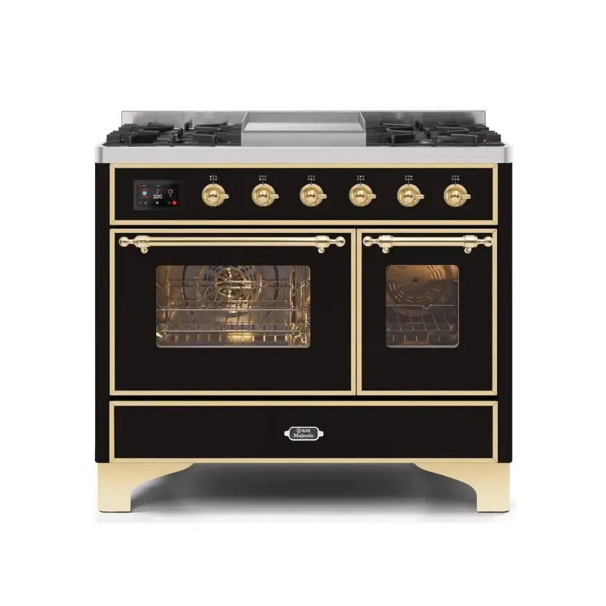 ILVE Majestic II 40 Inch Freestanding Dual Fuel Range Double Oven Natural Gas with Brass Trim