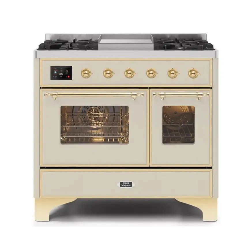 ILVE Majestic II 40 Inch Freestanding Dual Fuel Range Double Oven Natural Gas with Brass Trim