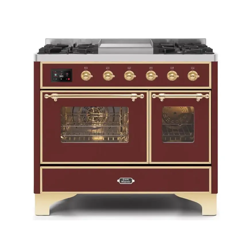 ILVE Majestic II 40 Inch Freestanding Dual Fuel Range Double Oven Natural Gas with Brass Trim