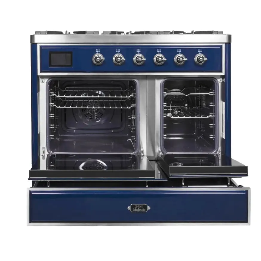 ILVE Majestic II 40 Inch Freestanding Dual Fuel Range Double Oven Natural Gas with Chrome Trim