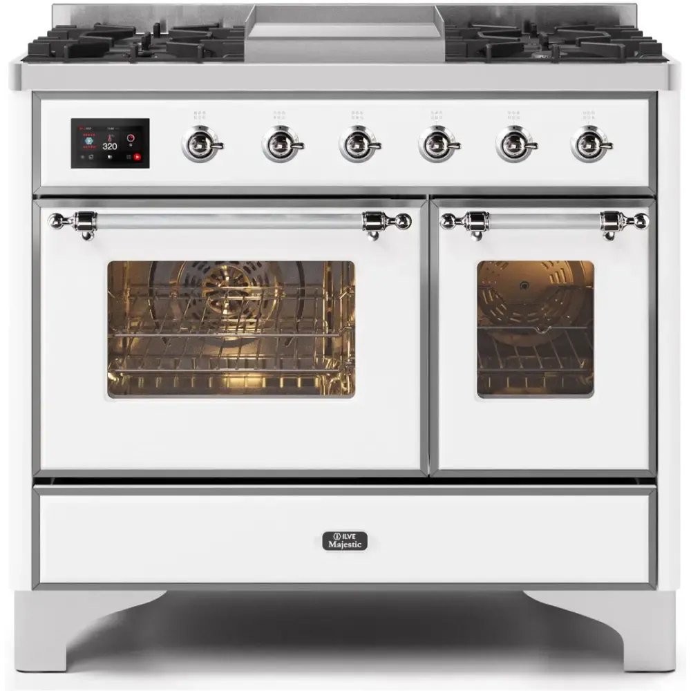 ILVE Majestic II 40 Inch Freestanding Dual Fuel Range Double Oven Natural Gas with Chrome Trim