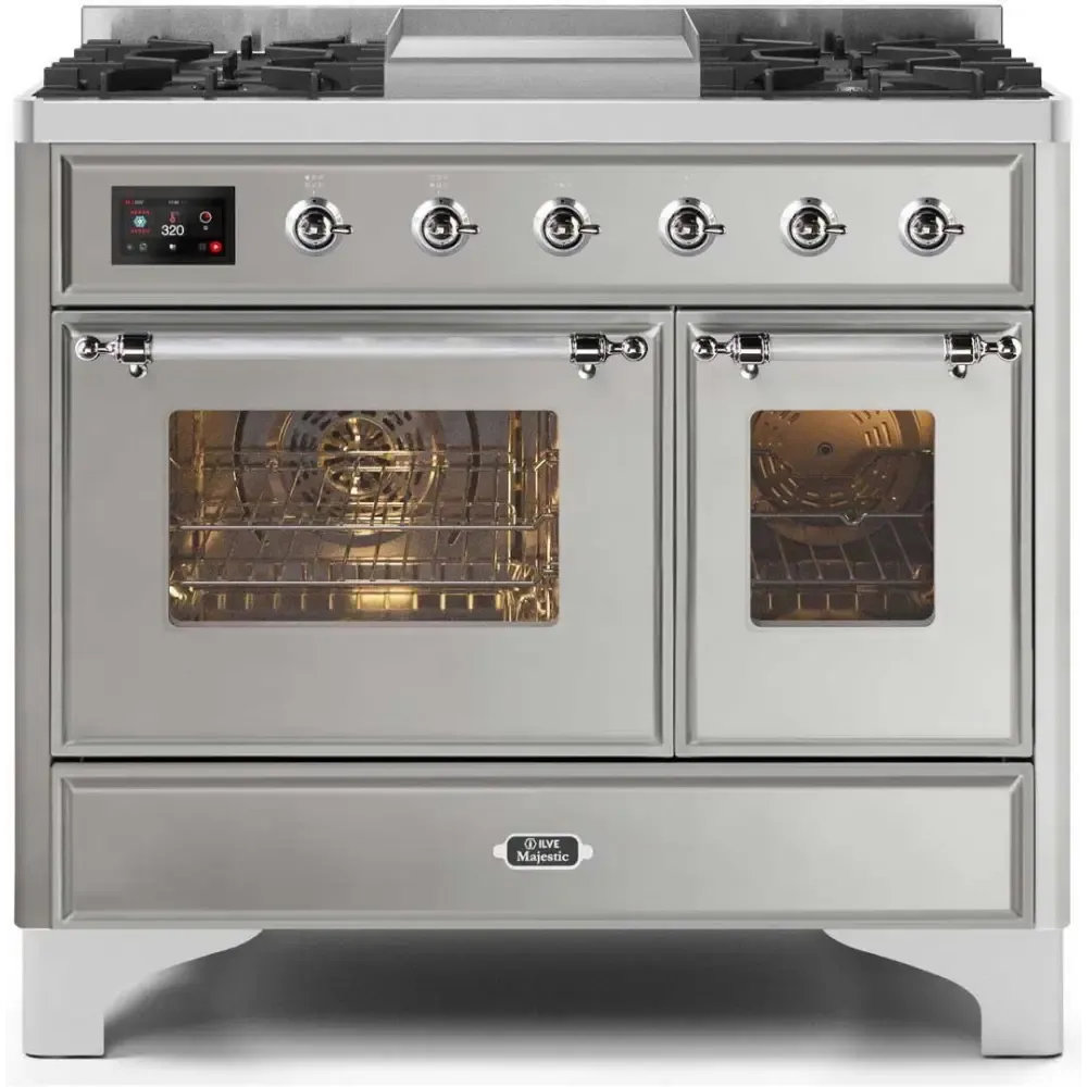 ILVE Majestic II 40 Inch Freestanding Dual Fuel Range Double Oven Natural Gas with Chrome Trim