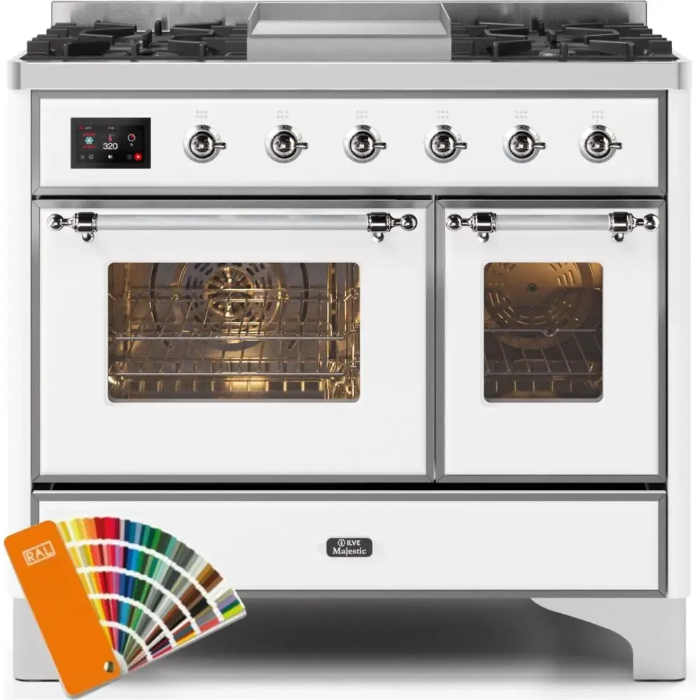 ILVE Majestic II 40 Inch Freestanding Dual Fuel Range Double Oven Natural Gas with Chrome Trim