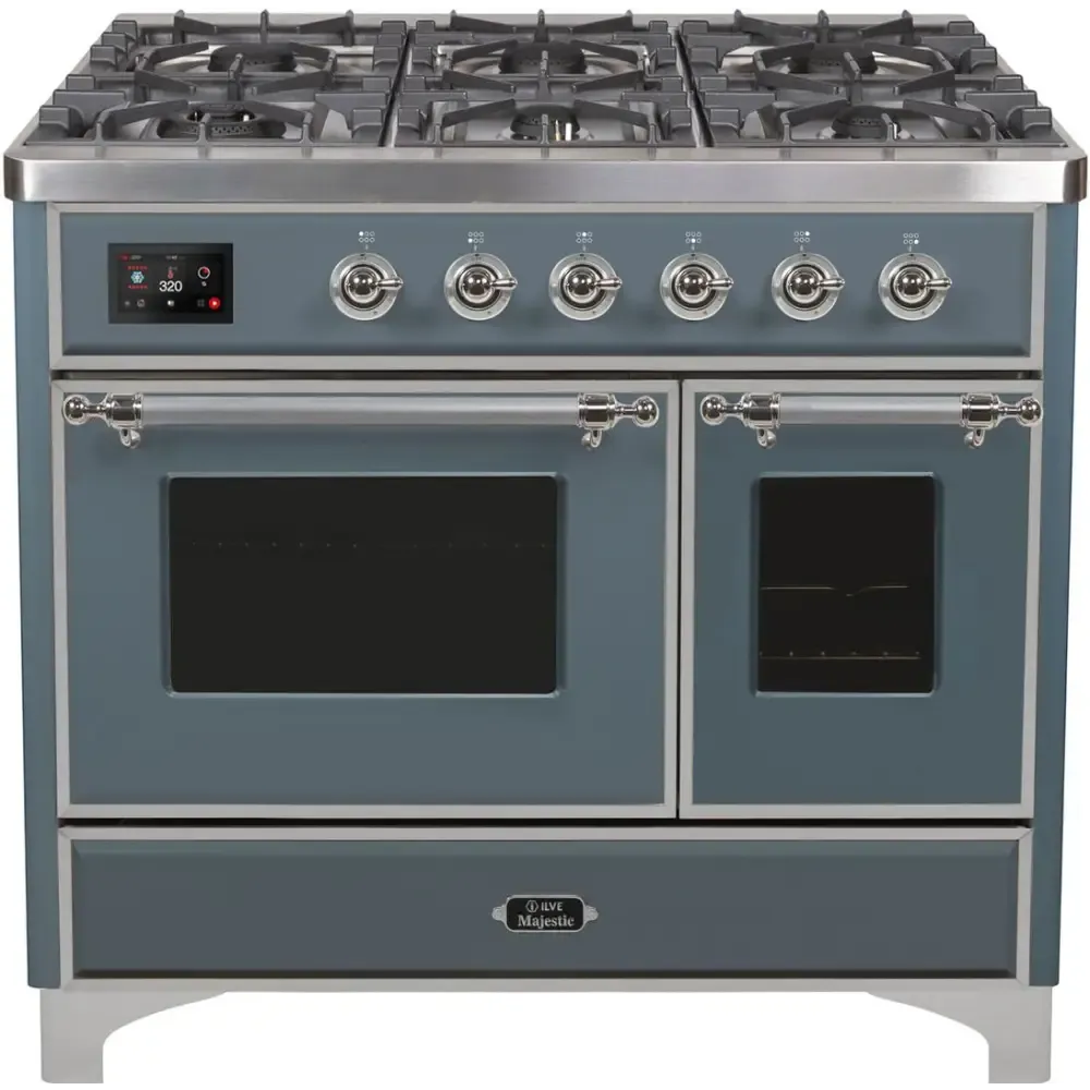 ILVE Majestic II 40 Inch Freestanding Dual Fuel Range Double Oven Natural Gas with Chrome Trim