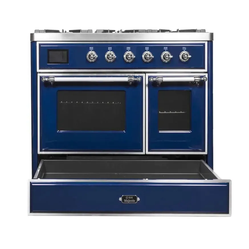 ILVE Majestic II 40 Inch Freestanding Dual Fuel Range Double Oven Natural Gas with Chrome Trim