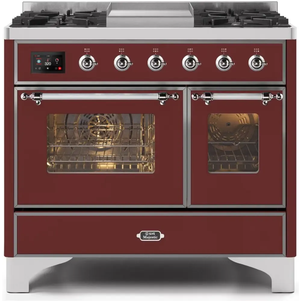 ILVE Majestic II 40 Inch Freestanding Dual Fuel Range Double Oven Natural Gas with Chrome Trim