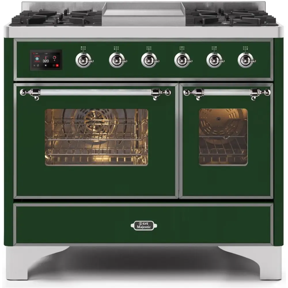 ILVE Majestic II 40 Inch Freestanding Dual Fuel Range Double Oven Natural Gas with Chrome Trim