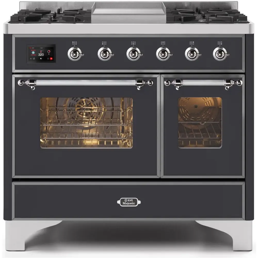 ILVE Majestic II 40 Inch Freestanding Dual Fuel Range Double Oven Natural Gas with Chrome Trim