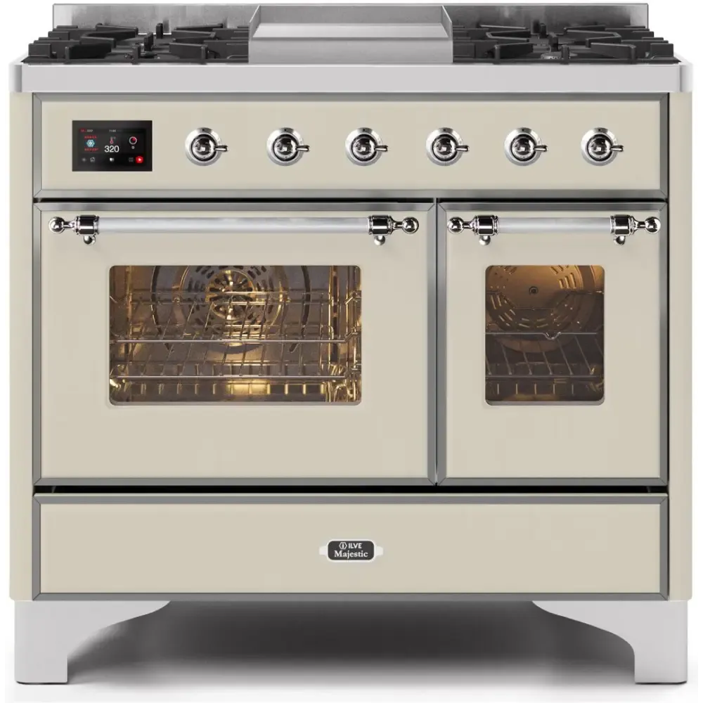 ILVE Majestic II 40 Inch Freestanding Dual Fuel Range Double Oven Natural Gas with Chrome Trim