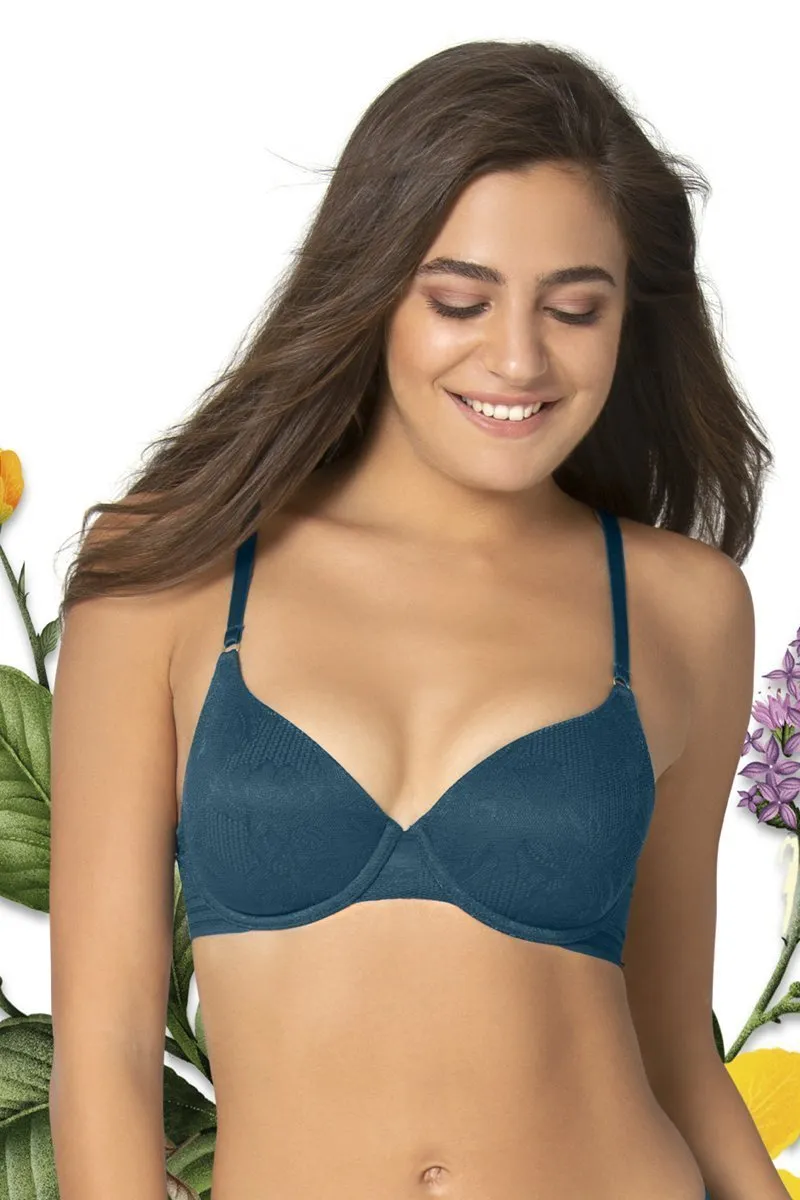 Invisi Lace Padded Wired Full Cover T-Shirt Bra - Moss Green