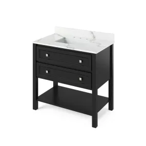 Jeffrey Alexander Adler Transitional 36 Black Single Undermount Sink Vanity With Quartz Top | VKITADL36BKCQR