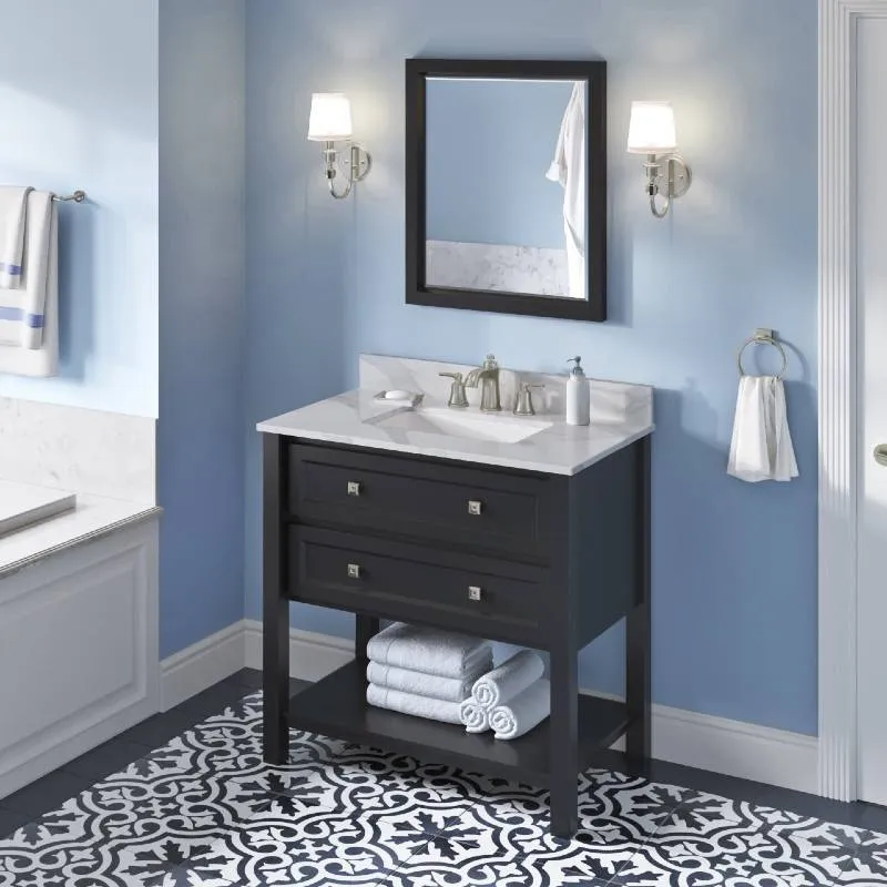 Jeffrey Alexander Adler Transitional 36 Black Single Undermount Sink Vanity With Quartz Top | VKITADL36BKCQR