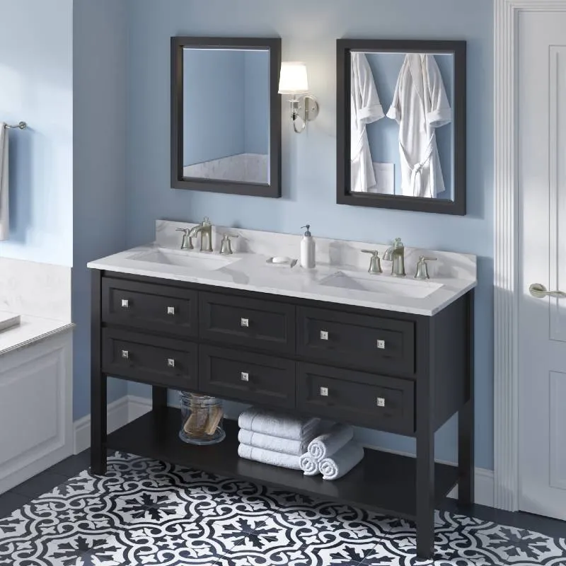 Jeffrey Alexander Adler Transitional 60 Black Double Undermount Sink Vanity With Quartz Top | VKITADL60BKCQR