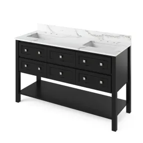 Jeffrey Alexander Adler Transitional 60 Black Double Undermount Sink Vanity With Quartz Top | VKITADL60BKCQR