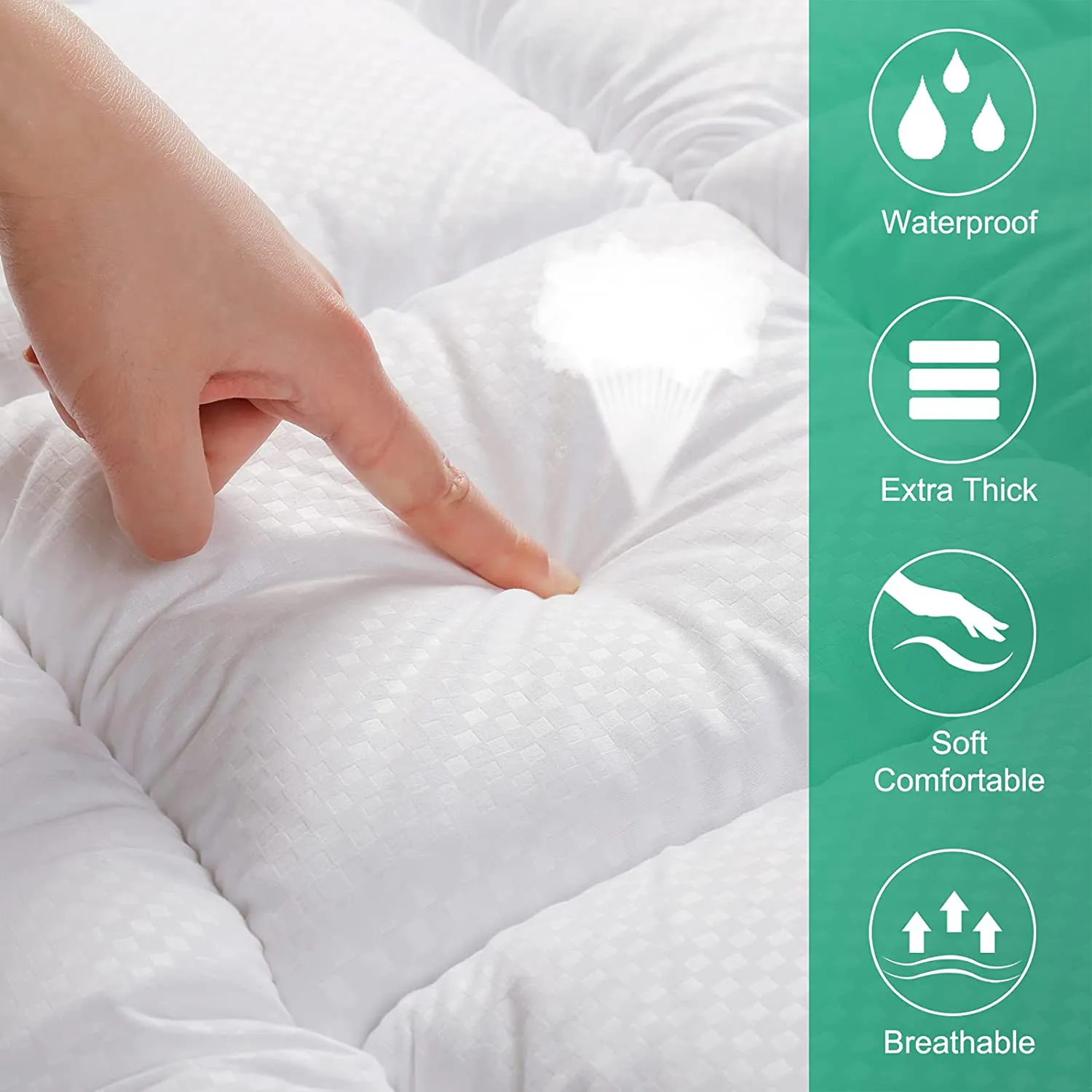 JTE Waterproof Mattress Pad Full XL Size Pillow Top Down Alternative Filling Cooling Cotton Top Mattress Topper Cover Fitted Quilted