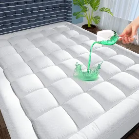 JTE Waterproof Mattress Pad Full XL Size Pillow Top Down Alternative Filling Cooling Cotton Top Mattress Topper Cover Fitted Quilted