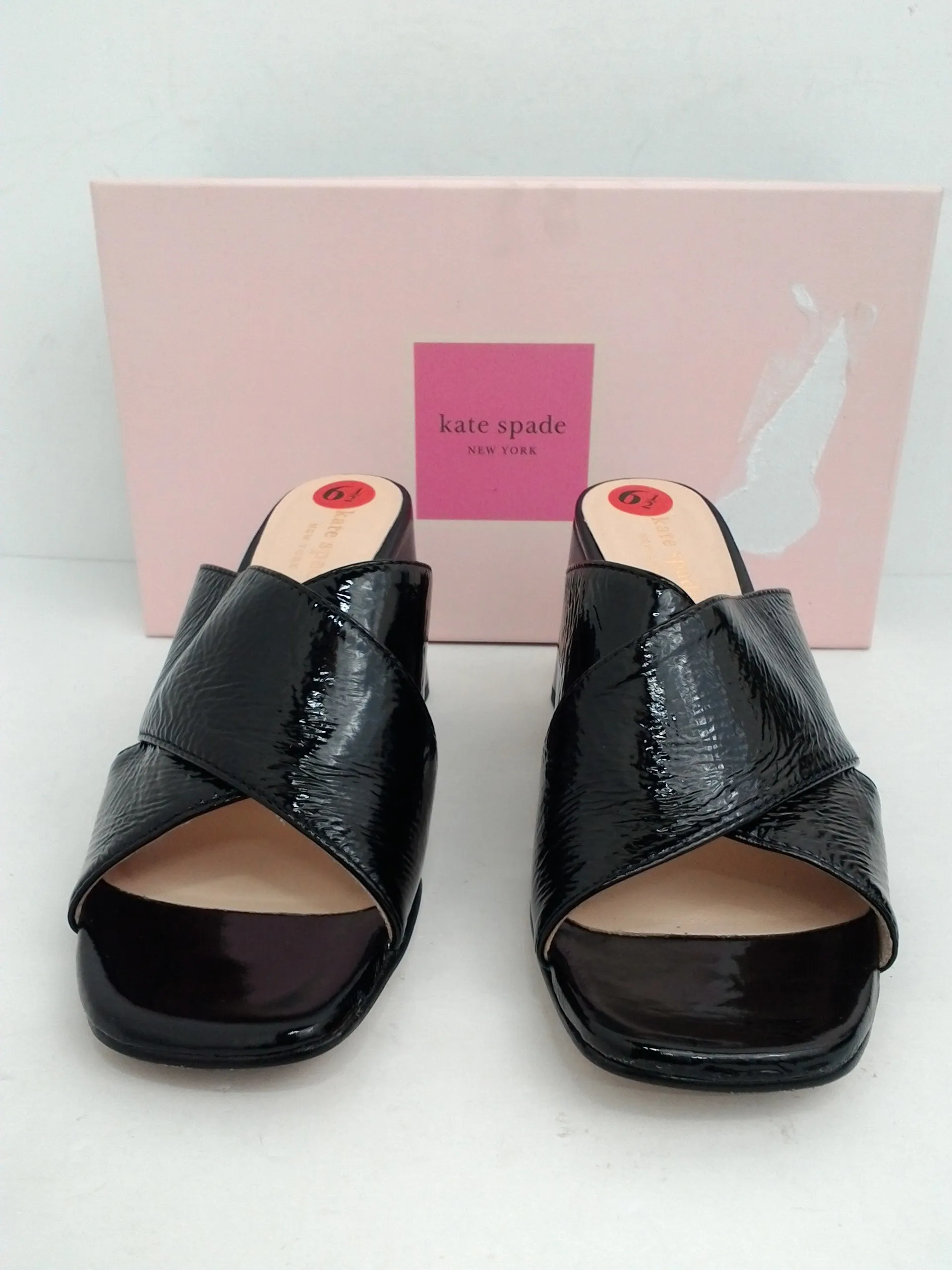 Kate Spade Women's Venus Black Patent Heeled Mule Sandal Size 6.5 M