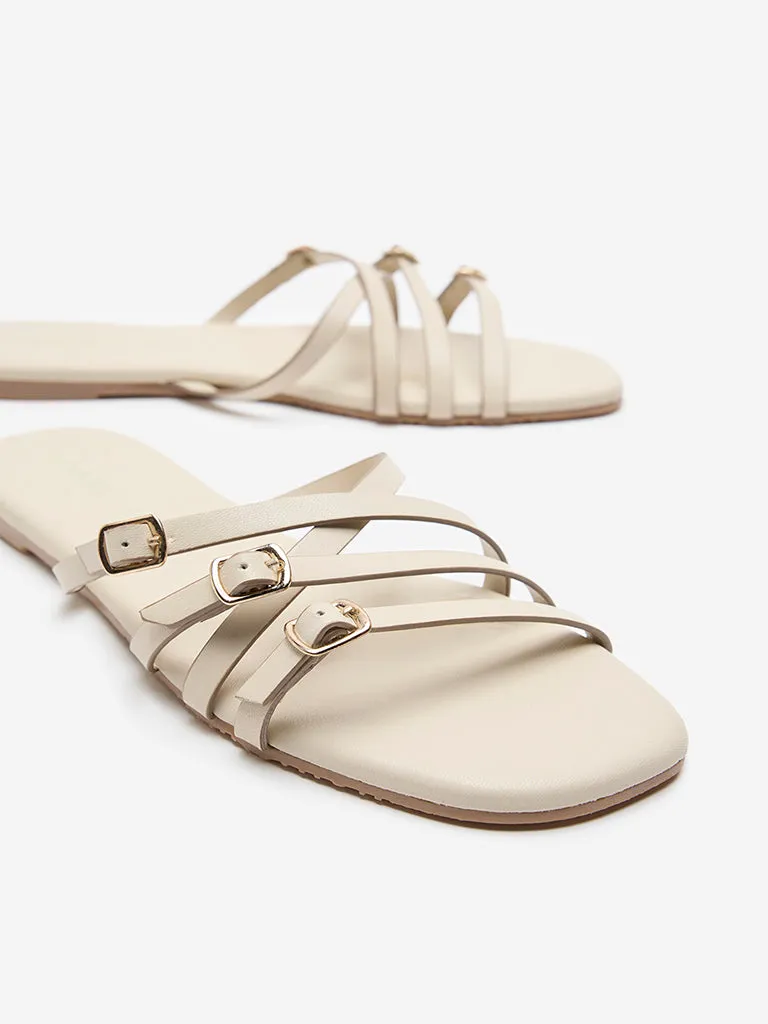 LUNA BLU Ivory Multi-Strap Slides