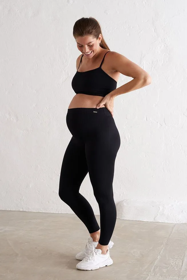 Maternity Ribbed Seamless Tights | Black