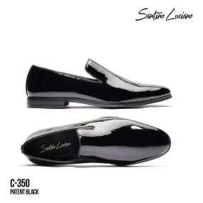 Men Santino Luciano Formal Shoes Patent Leather Shiny Slip on Loafer C350 Black