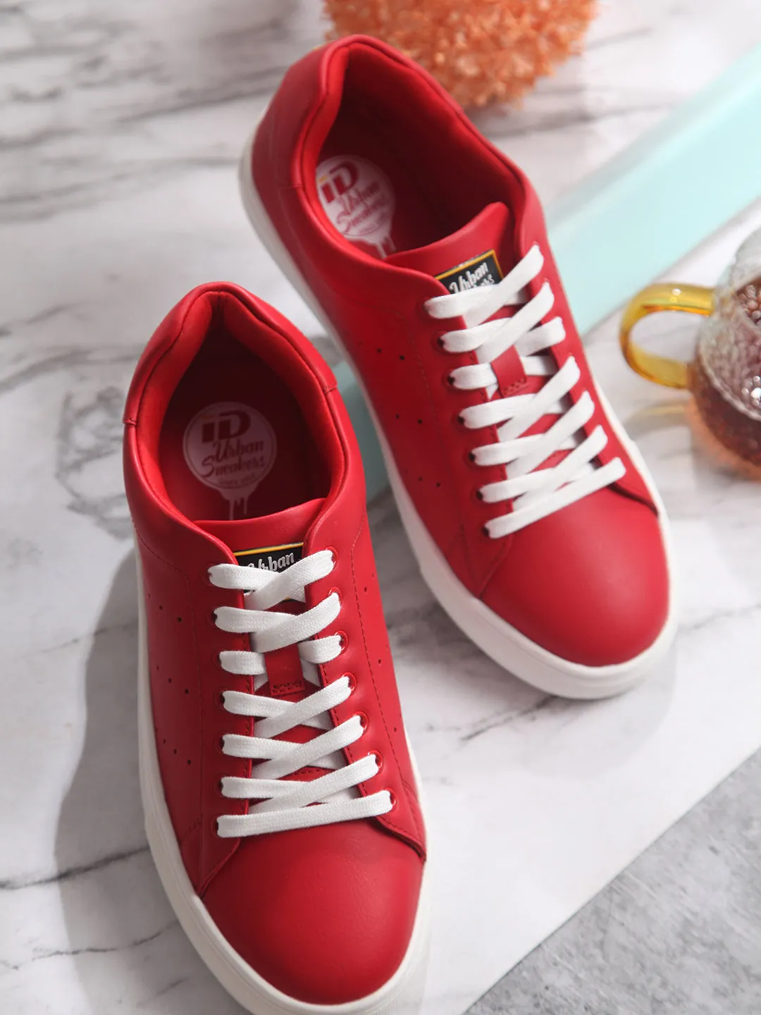 Men's Red Soft Textured Lace Up Sneaker (ID3075)