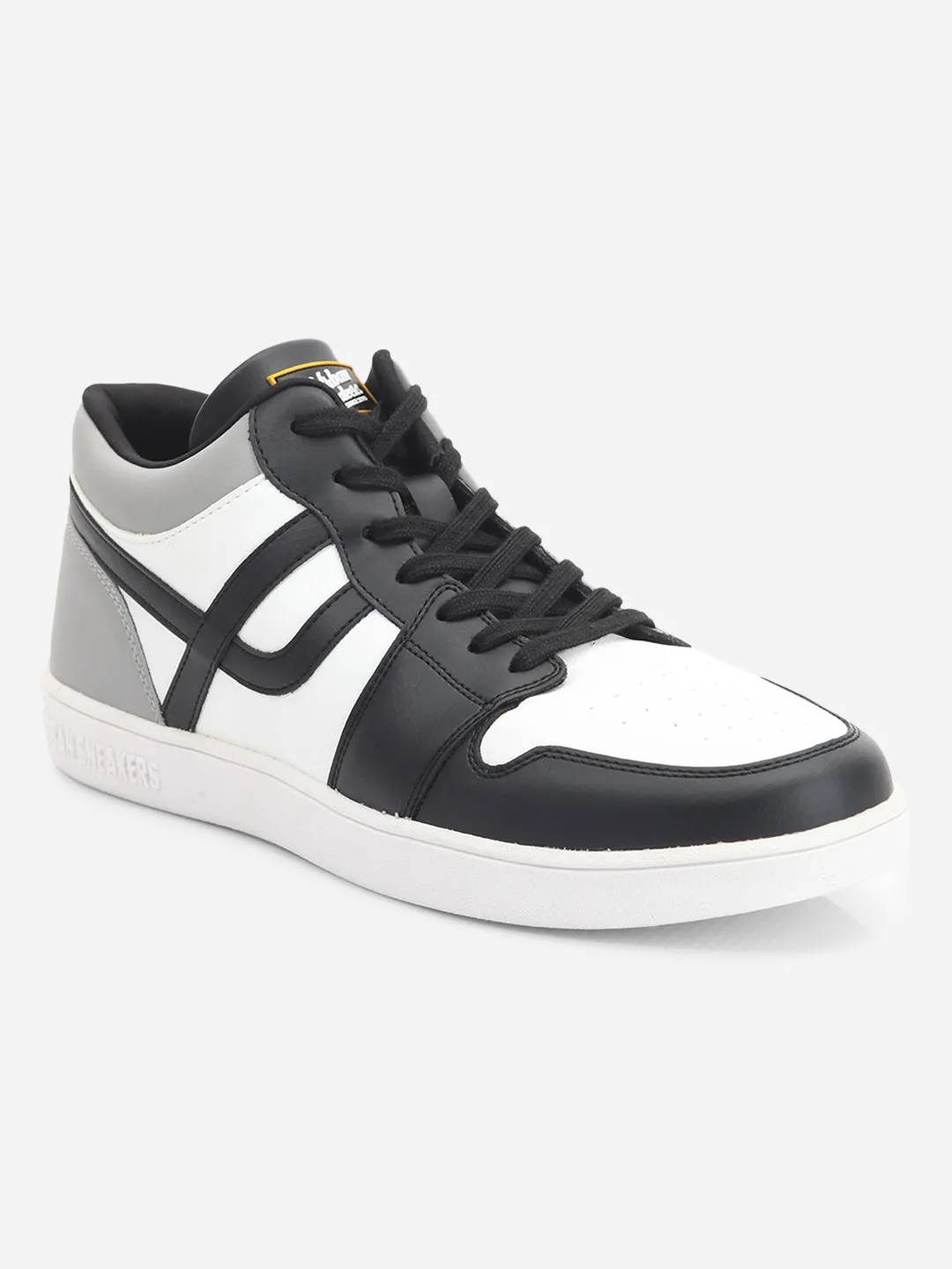 Men's White Black Lace Up Mid Ankle Sneaker (ID3071)