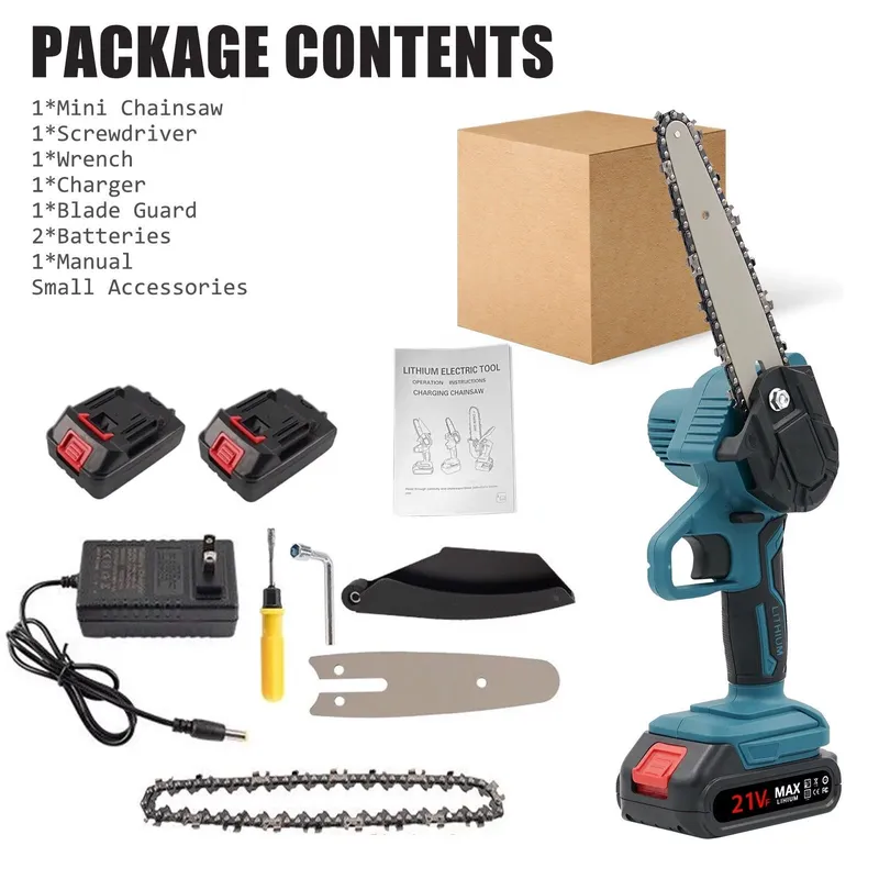 Mini Chainsaw 6-Inch, Electric Chainsaw Cordless Chain Saw with 2 Large Capacity Batteries