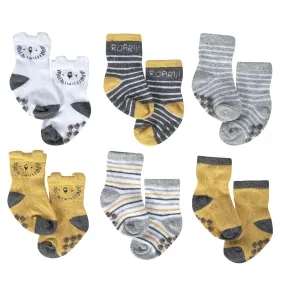 Organic Baby Boys 6-Pack Lil' Lion Wiggle Proof Socks