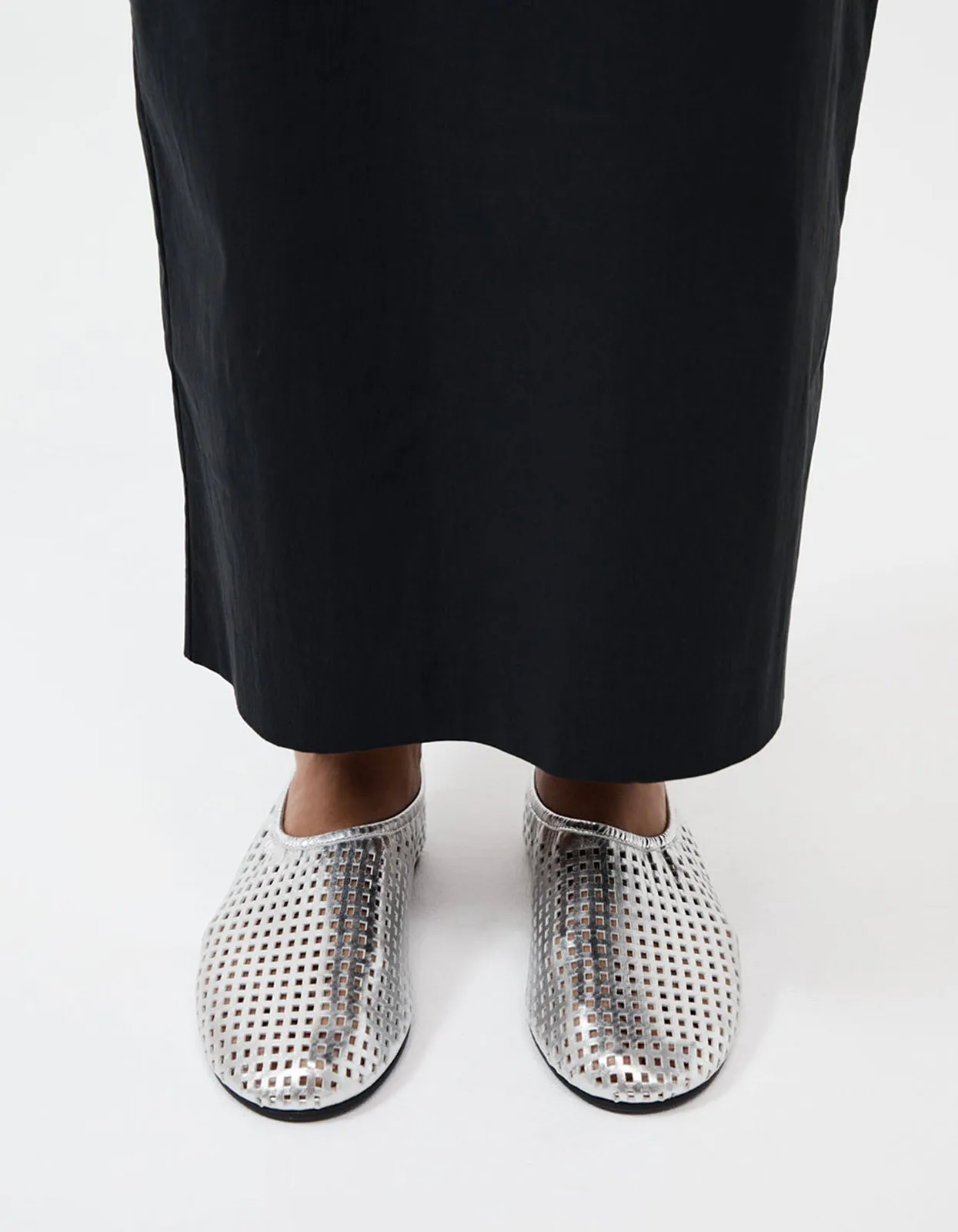 Perforated Ballet Flat - Silver