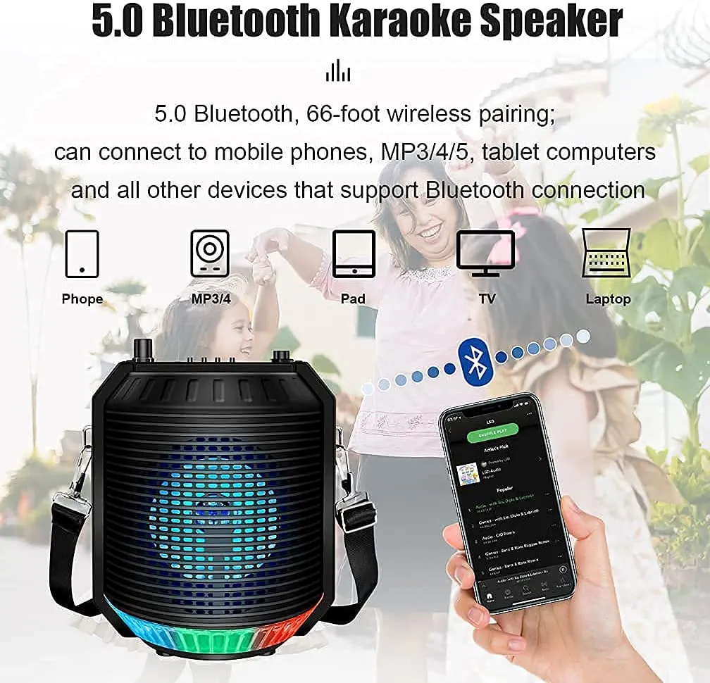 RESLTALY Bluetooth Speaker with Karaoke, Portable Karaoke Machine for Adults and Kids - 5.0 Wireless Speaker with FM Radio,4 Bass Stereo,Loud,Dj Lights/Mini/Tws/Aux/Mic/Outdoor Party Speaker System